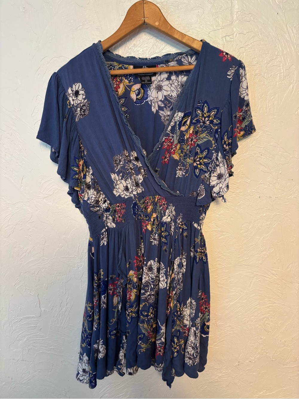 Angie Women’s Boho Blue Floral Dress Size M